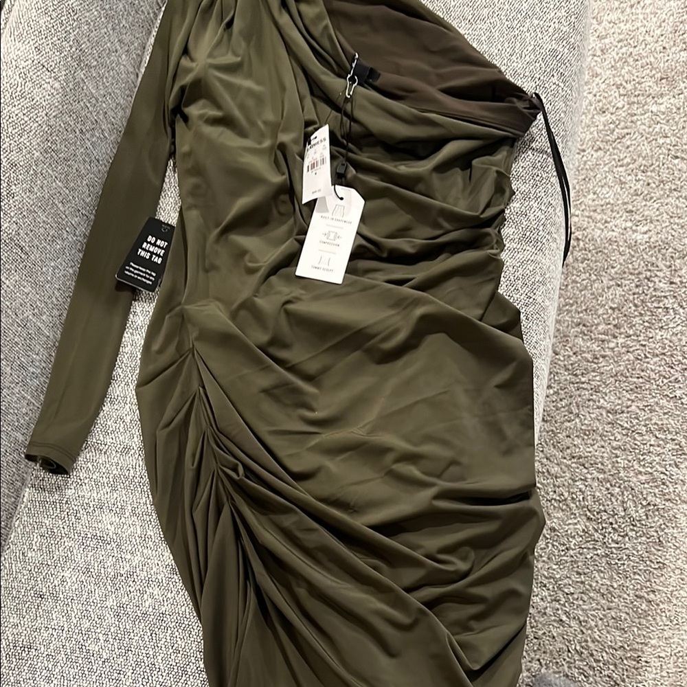 Elegant Olive Green Draped Dress